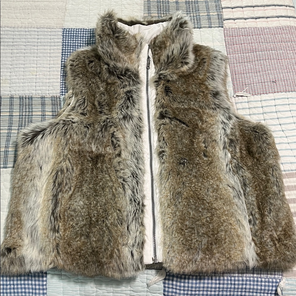 Weatherproof Garment Co Reversible Faux Fur Puffer Vest XL NWT White Brown Zip
